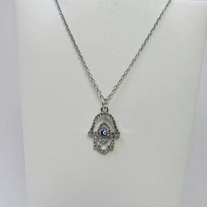 Stainless Steel Crystal Evil Eye Hamsa Charm Necklace Pendant Adjustable